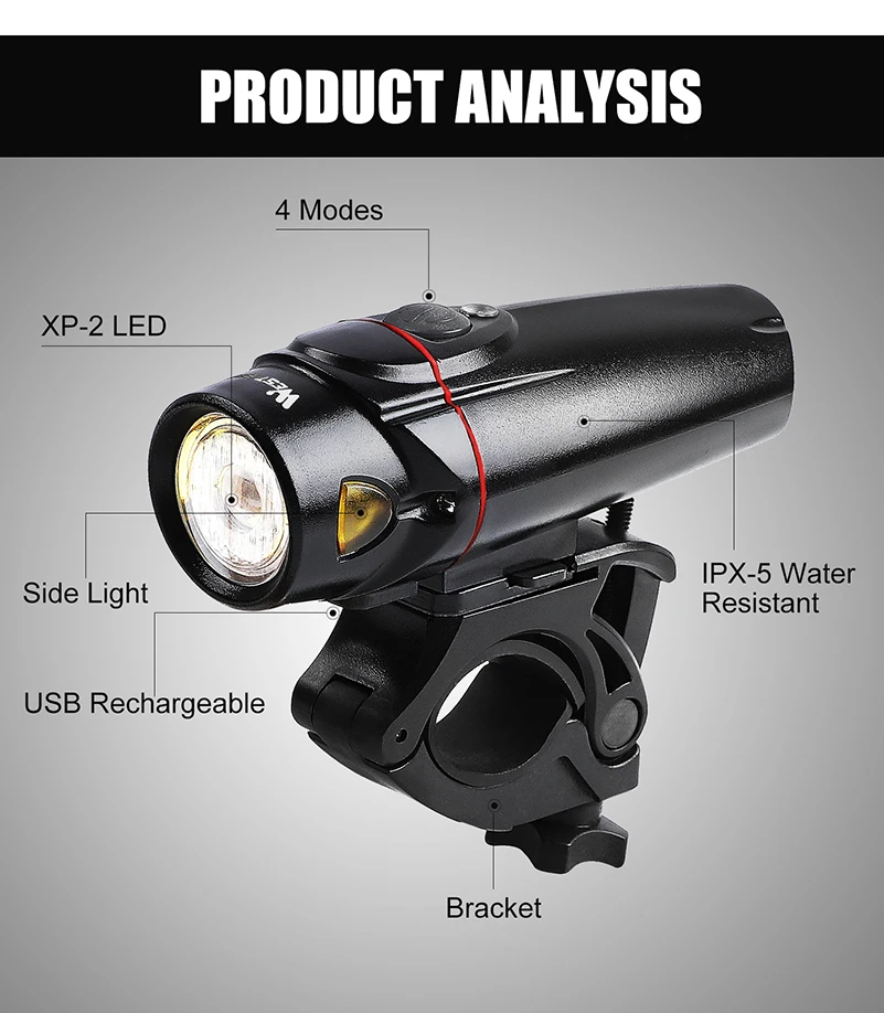 WEST BIKING 350 люмен Интеллектуальные индукции велосипед света светодиодный свет IPX5 Водонепроницаемый велосипед фара 3 режима Велоспорт лампы