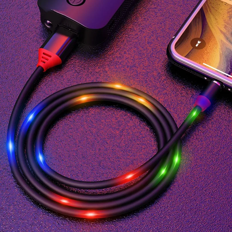 

1M Colorful LED Light Flash Magnetic Fast Charging Micro USB Type C Cable Charger For iPhone XS X 8 7 Samsung Huawei USB C Cable