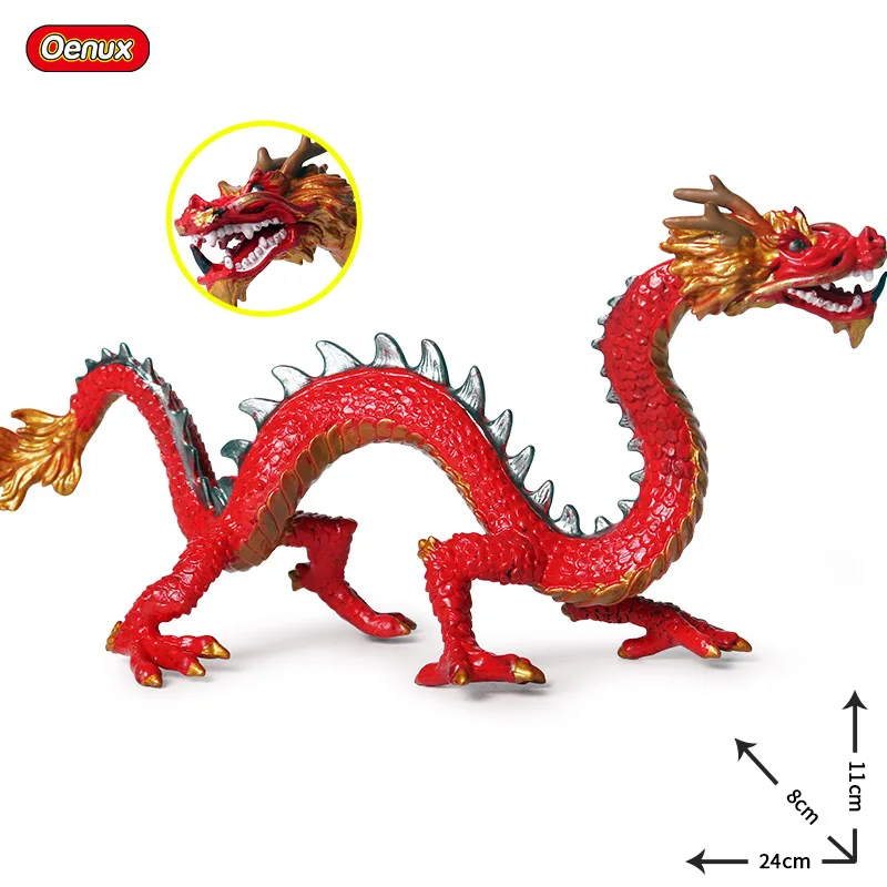 

Oenux Original Simulation Red Dragon Action Figures 24x8x11cm Chinese Dragon Model Pvc High Quality Lifelike Education Kids Toy