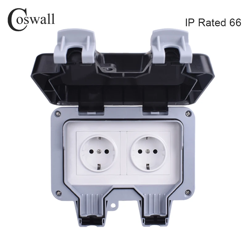Водонепроницаемая уличная настенная электрическая розетка Coswall IP66 16 А двойная