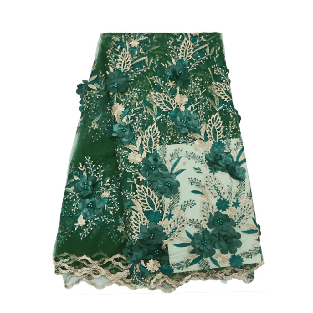 

African Lace Fabric 2018 New 3d Lace Fabric With Beads High Quality African Tulle Lace Fabric With 3d Flower Fabric X325-1