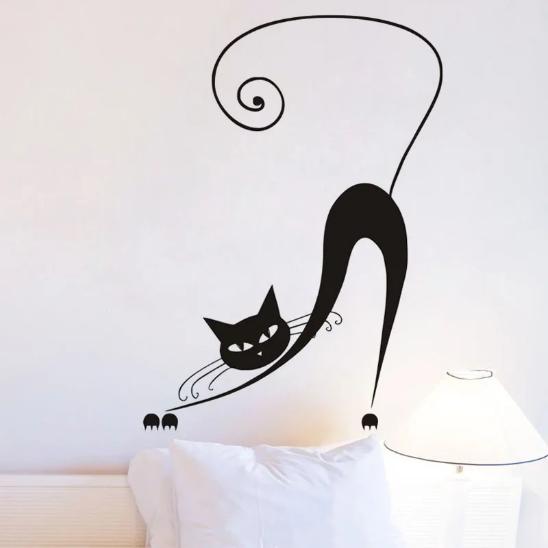 Милые гибочные сиамская кошка стены Стикеры котенок растягивается Съемный Наклейка на стену Книги по искусству росписи украшения дома