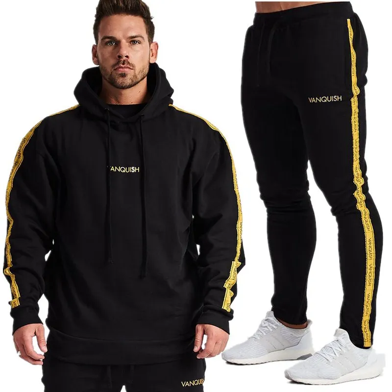 

Spring Men Sportswear Tracksuit Hooded Sweater Sweatshirt+pant Male Running Jogger Casual Workout Outfit Exercise Set Sport Suit