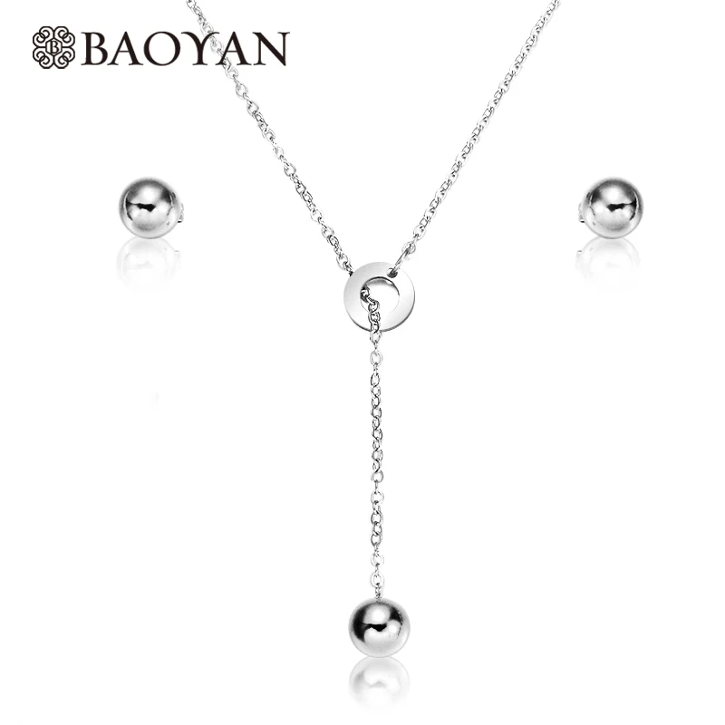 Baoyan Дамская Мода Chic 316L Нержавеющая сталь серебро Цвет мяч y-образный лассо