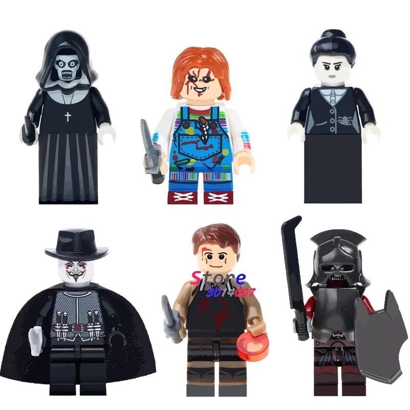 

Single The Horror Theme Movie Halloween Nun Sinter guy fawkes mask Dexter Morgan Creepy Doll building blocks toys for children