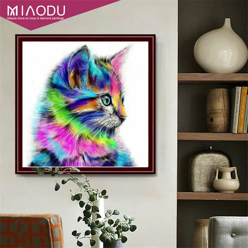 Miaodu DIY 5D алмазная вышивка картина кошка Незаконченный декор дома полная квадратная Алмазная мозаика вышивка крестиком иглы фестиваль подарок
