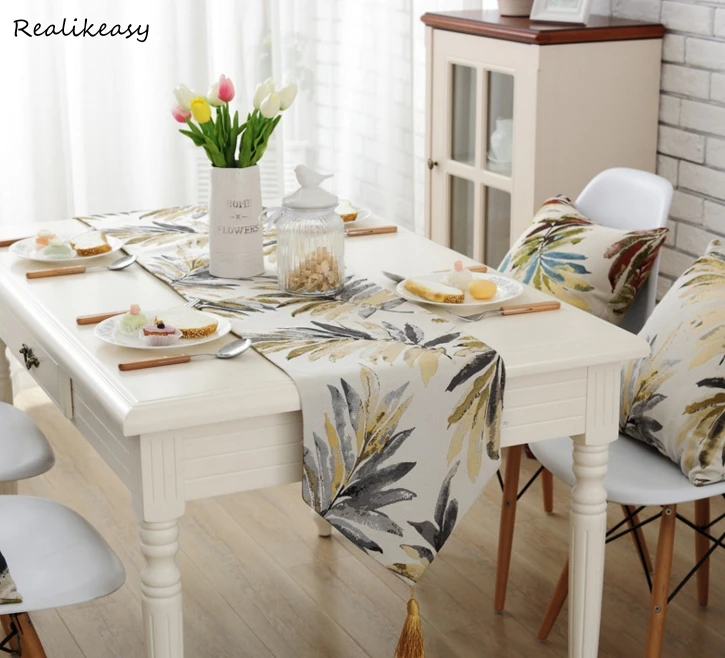 

american table runners gold table runner with leaves jacquard polyester table cloth with tassel home restaurant cloth LFB196