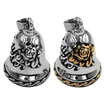 Fashion Rose Lady Rider Biker Bell Pendant Stainless Steel Red Rose Bell For Women Mens Christmas Gift 1