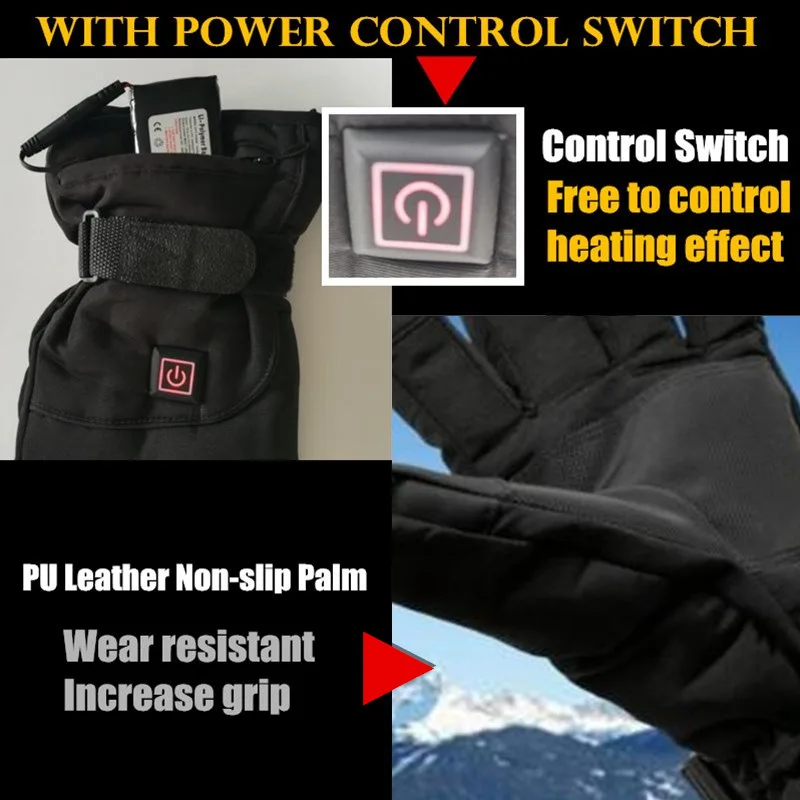 Умные перчатки с электрическим подогревом, 5 пальцев и ручной работы, Li-battery, Самонагревающиеся зимние теплые ветрозащитные водонепроницаемые лыжные перчатки с сенсорным экраном