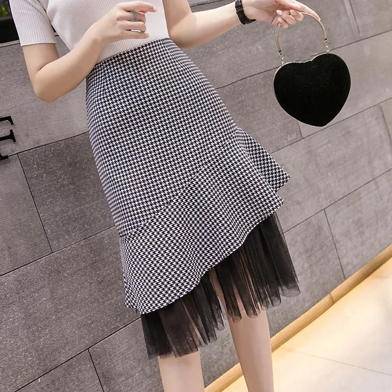 Summer Women Ruffle Fashion Polka Dot Skirt Elegant Skirts Casual Mesh Patchwork Skirts