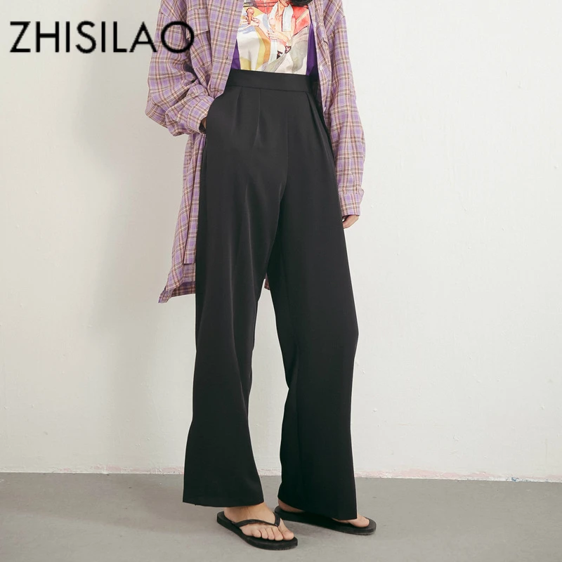 

Wide Leg High Waist Pants Women Casual Trousers Office Loose Black Straight Pants Mujer Summer Trousers 2019 Plus Size OL Wear