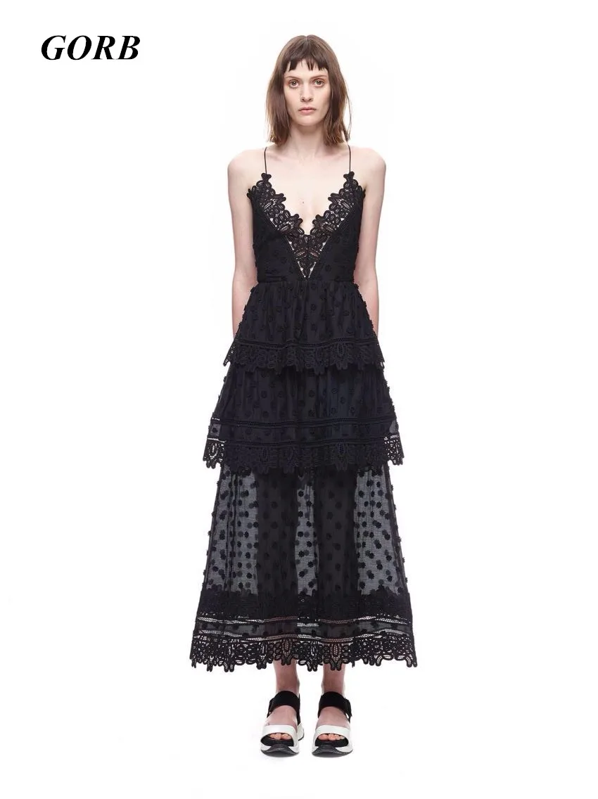 GORB 2017 Summer Hot Sale Women Self Portrait Runway Long Dress Sexy Hollow Out Black White Crossed Back Strap Lace Dress G2527 long-white-lace-dress GORB 2017 Summer Hot Sale Women Self Portrait Runway Long Dress Sexy Hollow Out Black White Crossed Back Strap Lace Dress G2527 long-white-lace-dress
