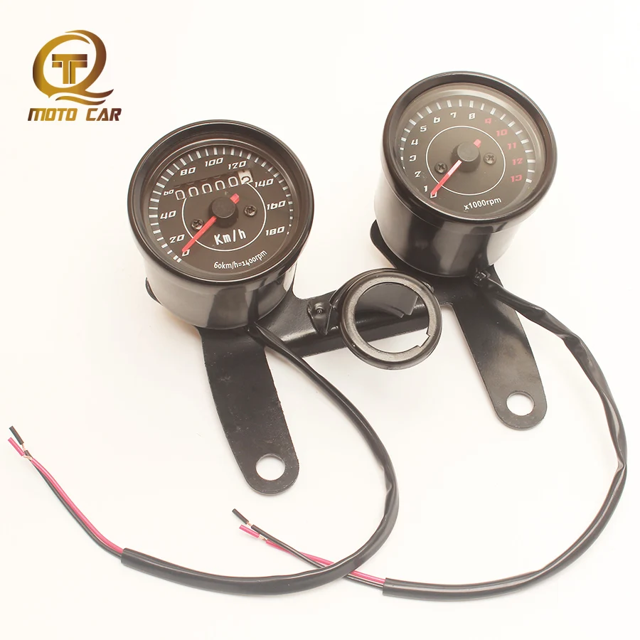 

Universal Black Motorcycle Mechanic Speedometer Odometer 12V Double Tachometer Meter LED Backlight for Honda GN125 Retro Vintage