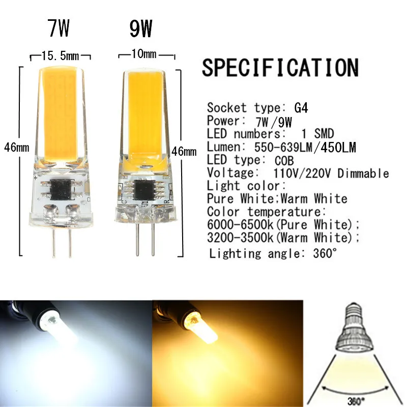 2,5 W светодиоидная лампа с регулируемой яркостью COB Светодиодный лампа E14 E12 E11 E17 G8 BA15D G4 G9 светодиодный светильник лампы заменить галогенные лампы Люстра светодиодный светильник