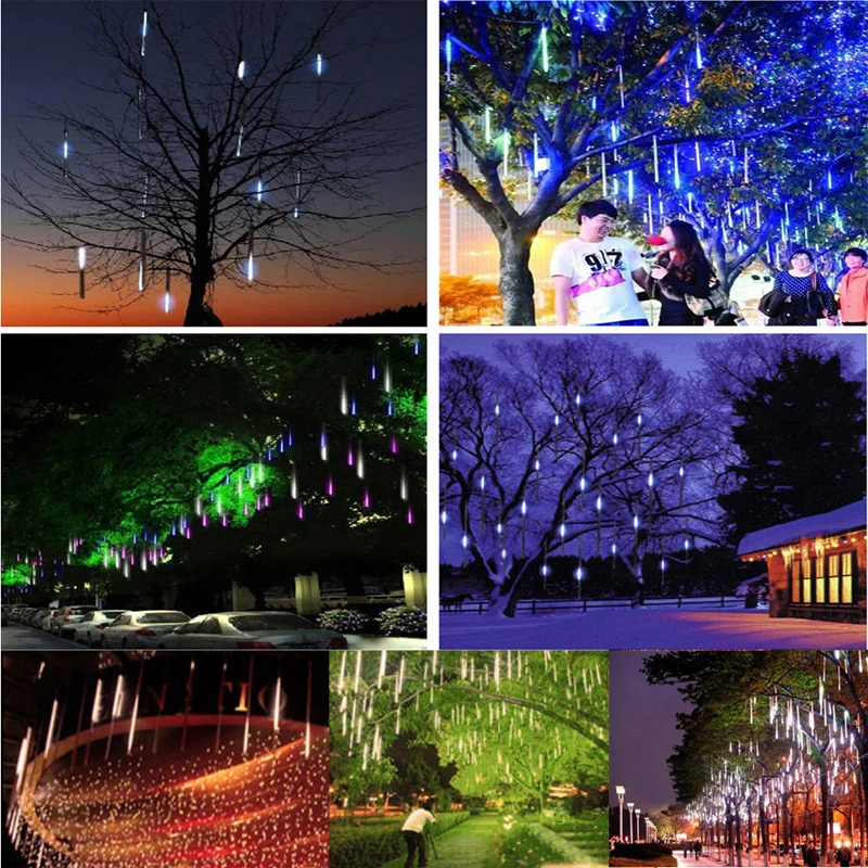 

YAM Waterproof 30cm/50cm White/Green/Blue/Red/RGB LED Lights Meteor Shower Rain 8 Tube Xmas Tree Outdoor Light US/EU Plug