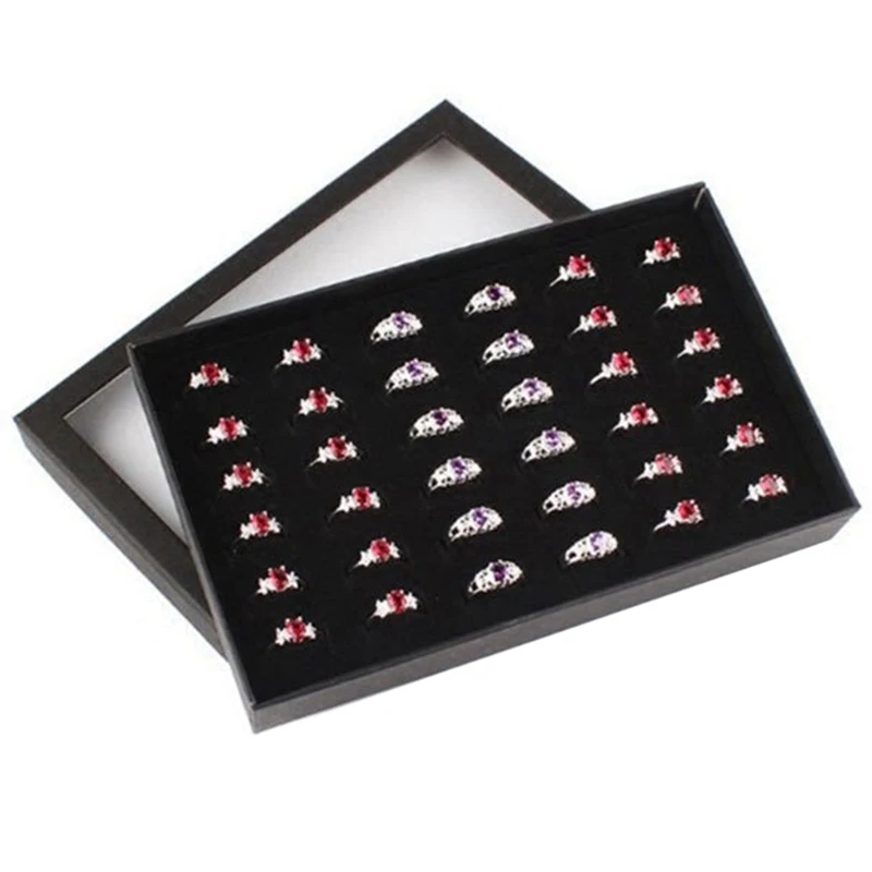 

1 Pcs Exquisite Practical Fine 36 Slots Ring Storage Ear Display Box Jewelry Organizer Holder Transparent Window Show Case
