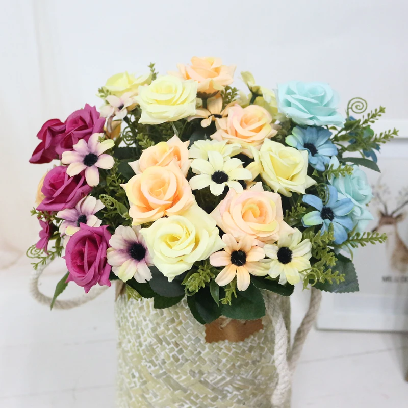 JAROWN Simulation Rose Bouquet Artificial Silk Flowers Fake Flower Art Decoration For Wedding Home Office Desktop Placement (1)
