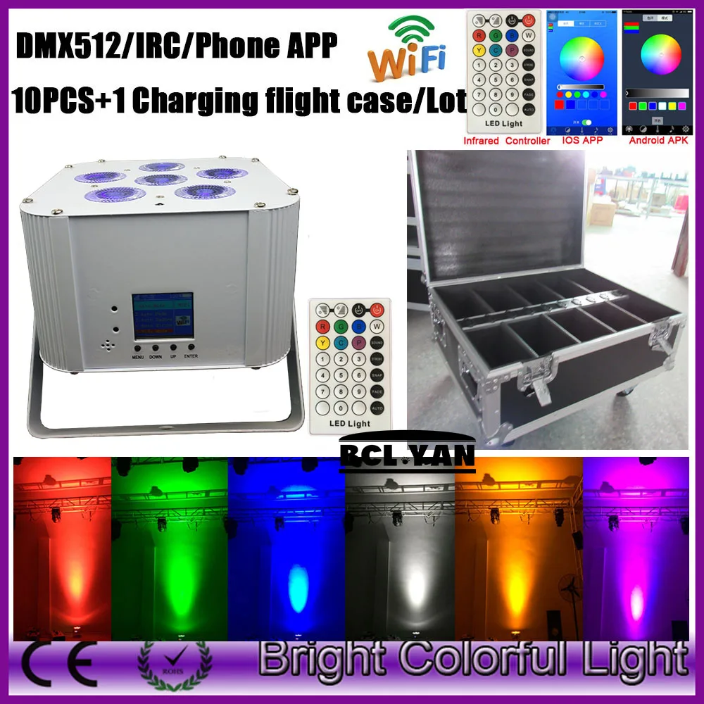 10xlot с чехлом для зарядки профессиональные сценические огни 6x18 Вт LED PAR Wifi батарея