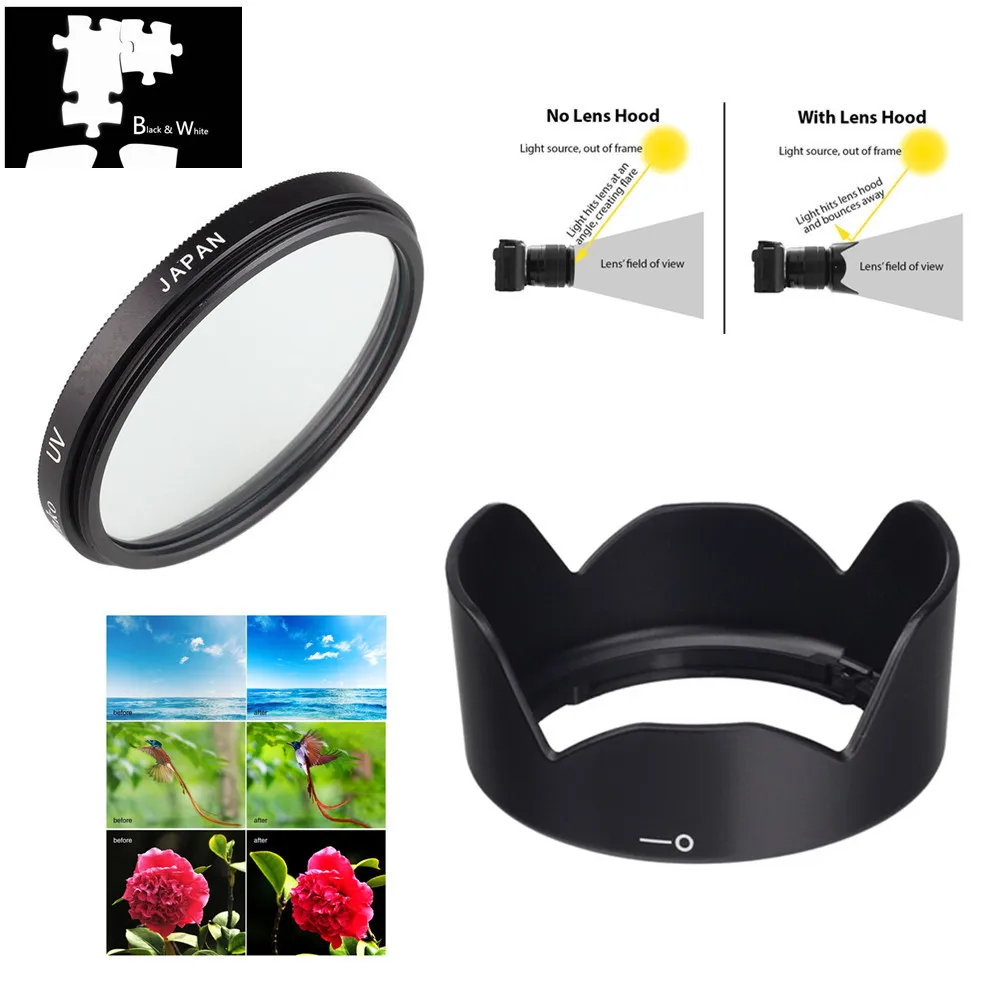 

49mm UV Filter EW-53 Lens Hood for Canon EOS M5 M6 M10 M50 M100 with EF-M 15-45mm f/3.5-6.3 IS STM Lens