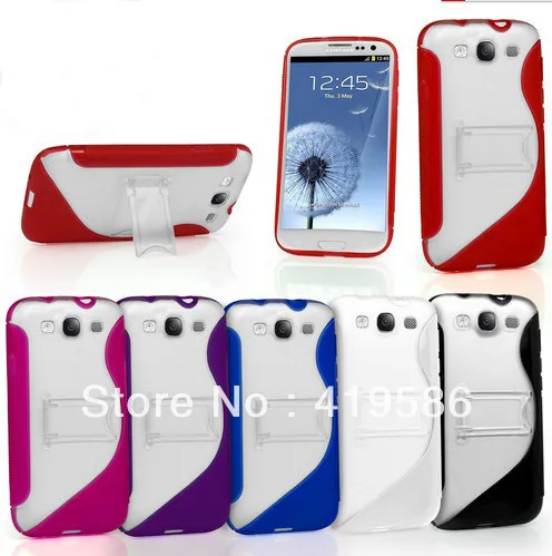 100% Top Quality 6 Colours Soft S Line Wave TPU Gel Stand Case Cover For Samsung I9300 Galaxy S3 III + Free Stylus |
