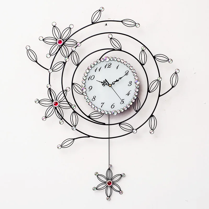 

Large Metal Wall Clock Modern Design for Living Room Crystal Diamond Hanging Clocks Swing Iron Arts Wall Watch Home Decor 24