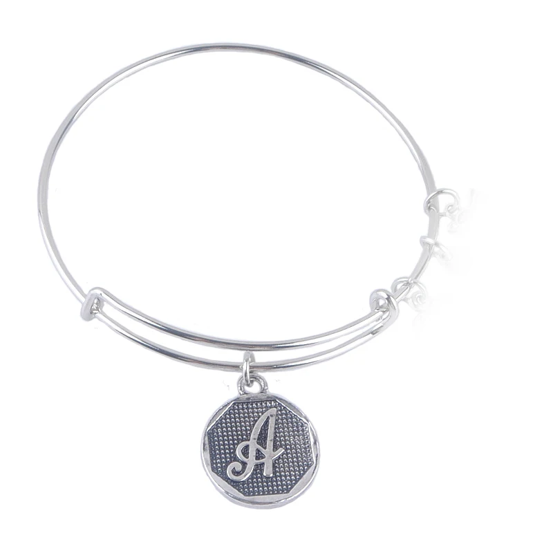 

Antique silver Plated A-Z Initial Letter Charm Bracelets Women Gift Adjustable Expandable Wire Bangle Bracelet XY160410