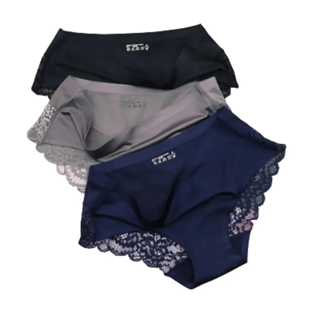 

ERAEYE 3PCS Set Women Underwear Seamless Silk Briefs Bikini Transparent Panty for Girl Ladies Nylon Cotton Lingerie Panties