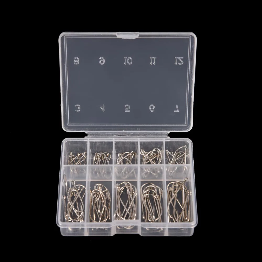

1 Box 100Pcs 3# - 12# 10 Sizes Steel Jig Hooks with Hole Fishing Tackle Set in Fly Fishhooks Jig Barbed For Fishing Accessories