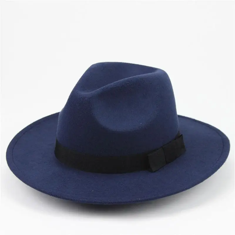 Акриловая одноцветная шляпа с полями и бантом, шляпа для путешествий, шляпа-федора, джаз, Панама, шляпы для женщин и девушек 01 - Цвет: Blue