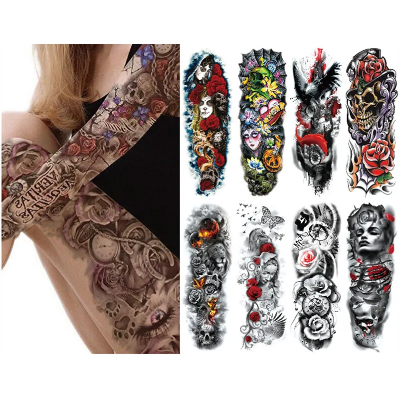 

Large Arm Sleeve Waterproof Tattoo Temporary Tattoo Sticker Skull Angel Rose Lotus Men Full Flower Tatoo Body Art Tattoo Girl