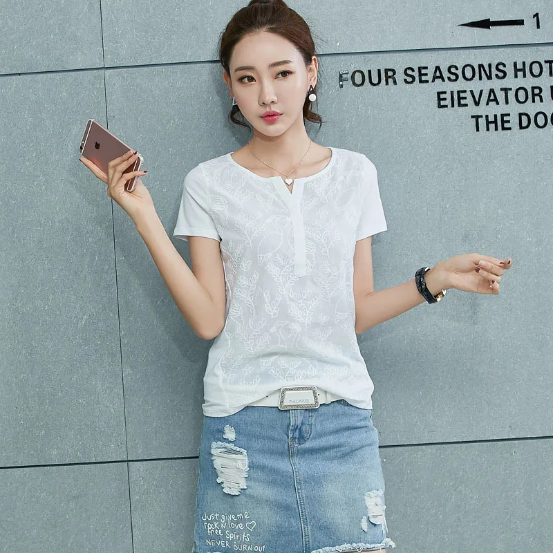 BOBOKATEER embroidery blouse white shirt women tops blusas mujer de moda 2018 loose plus size women blouses short sleeve shirts