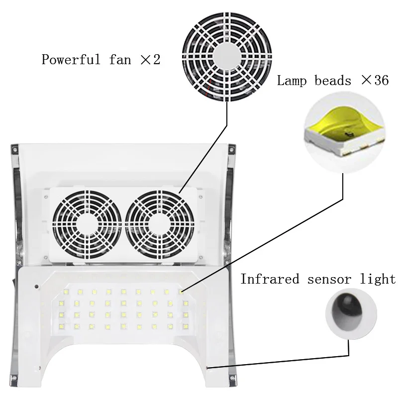 80 Вт Мощный вентилятор для маникюра, пылесборник для салона ногтей+ УФ лампа для сушки ногтей, солнечный светильник Светодиодный лампа для ногтей с ЖК-дисплеем