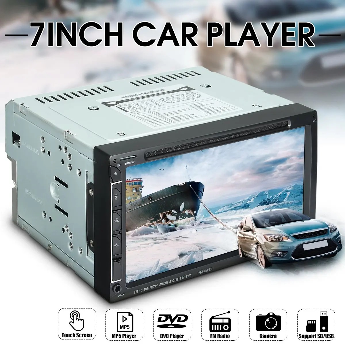 

7'' Double 2Din HD Car Radio MP3 bluetooth Touch Screen Car Radio CD DVD Stereo Player + Rearview Camera Remote Control