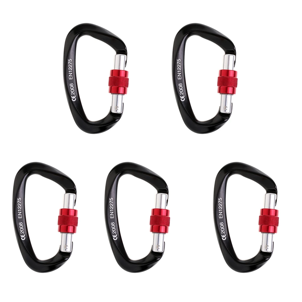 5 Pieces CE Heavy Duty 25KN D Carabiner Rock Climbing Tree Arborist Mountaineering Downhill Abseiling Fall Protection Equipment