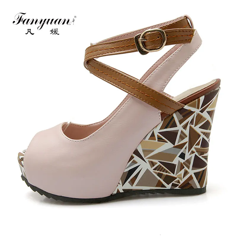 

Fanyuan Ladies Shoes Mixed Color High Platform Open Toe Women Wedge High Heel Sandals Summer Casual Shoes Sandalias Mujer 2018