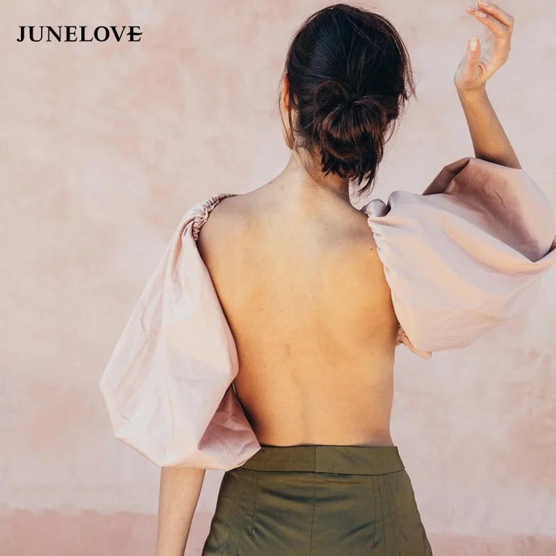 Женская блузка с рукавами фонариками JuneLove винтажная Свободная открытой спиной