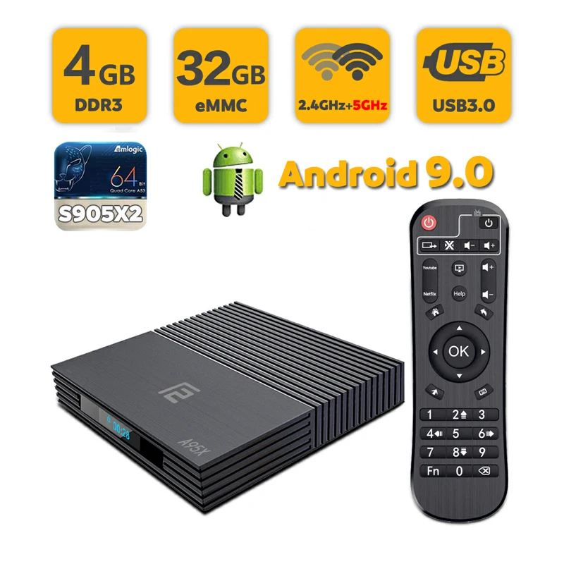 

TV Box A95XF2 4G 32GB 64GB Android 9.0 tv box 2.4/5.0G WiFi Bluetooth 4.2 Voice control Amlogic S905X2 box Smart tv android box