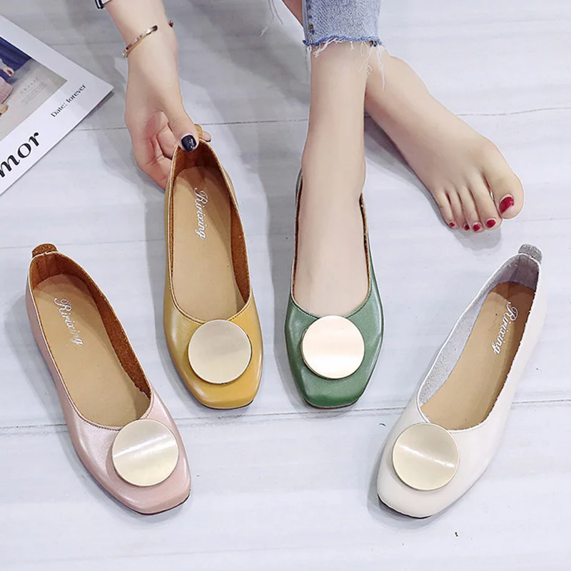 

Spring Autumn Women Flats Round Metal Slip on Flat Shoes Candy Color Ballet Flats Ladies Shoes Zapatos mujer Ballet Flats 7360