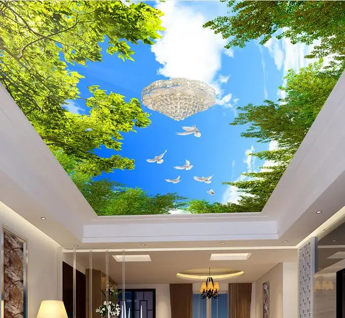 custom 3d ceiling photo wallpaper Blue sky tree luxury gold wallpaper