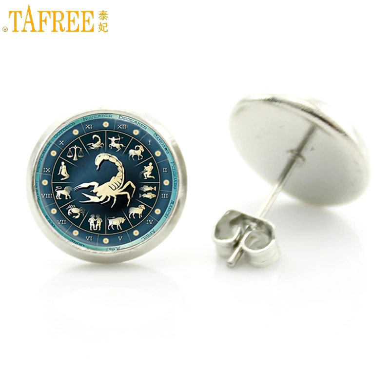 Серьги гвоздики TAFREE со знаками Зодиака весы Скорпион Лев Телец дева для женщин и
