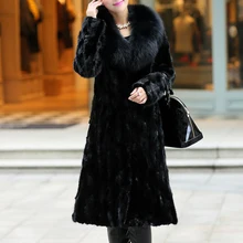Зимнее теплое длинное черное пальто, верхняя одежда с мехом и искусственным мехом для женщин, новинка, повседневное офисное Женское пальто с длинным рукавом из искусственного меха fourrure femme