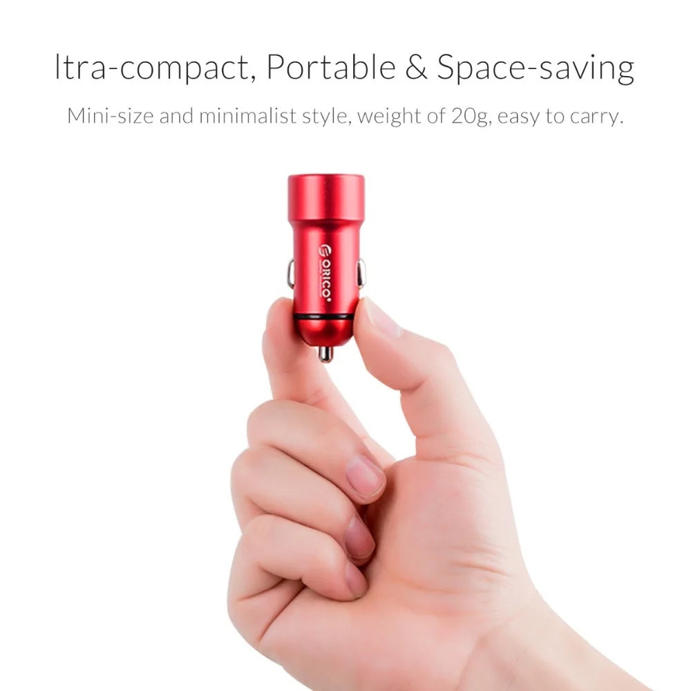 ORICO 12 W ماكس الألومنيوم شاحن سيارة USB صغير شحن USB مزدوج منافذ سيارة-شاحن آيفون 8 زائد سامسونج s8 USB الهاتف شاحن