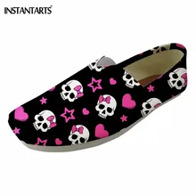 INSTANTARTS/милые повседневные лоферы с принтом черепов стильная ткань Туфли-балетки комфортные пляжные Лоферы без застежки Мокасины