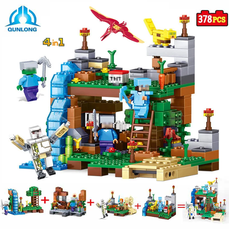 

Qunlong 4 in 1 Compatible Legoed Minecrafted DIY Building Blocks My World Garden Enlighten Bricks Toys Gift Hobbies For Children