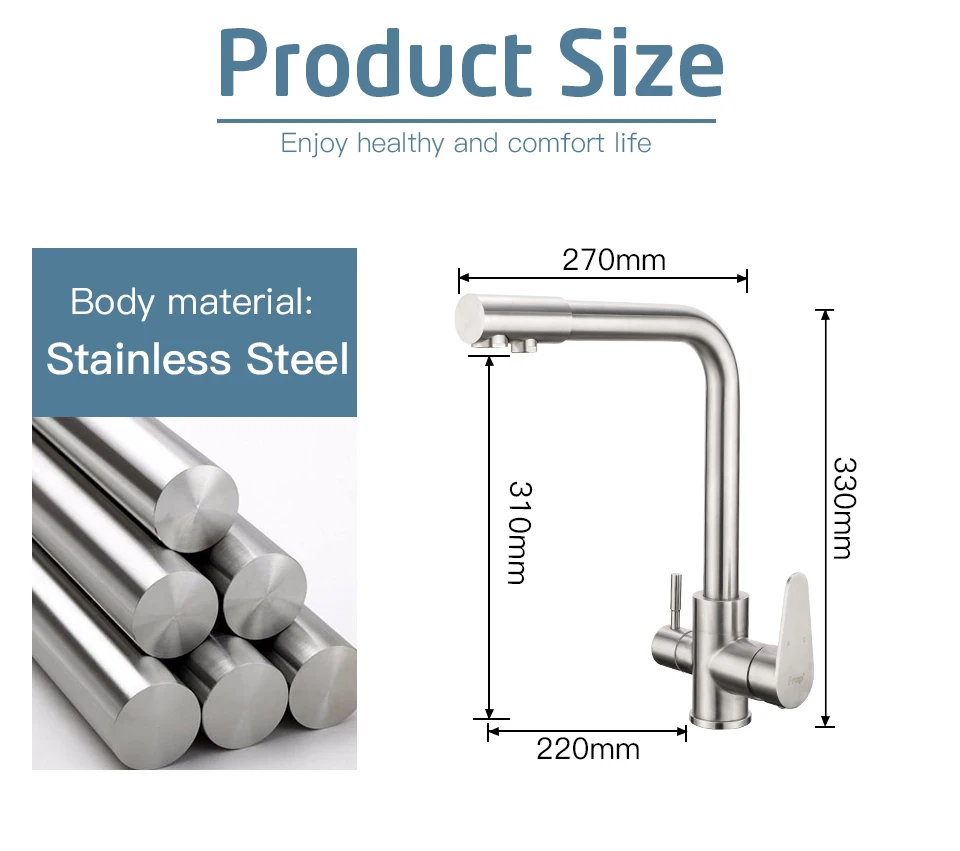 Frap классический кухонный кран с фильтрованной водой 304, очиститель воды из нержавеющей стали, двойная ручка, питьевой кран, холодная и горячая вода F4348