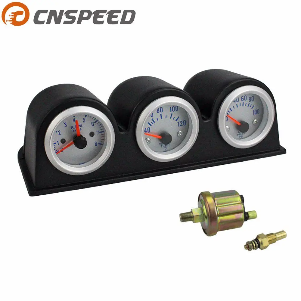 

CNSPEED 2'' 52MM Triple gauge kit Tachometer RPM Water Temperature Gauge Oil Press Pressure Gauge Car meter YC100651