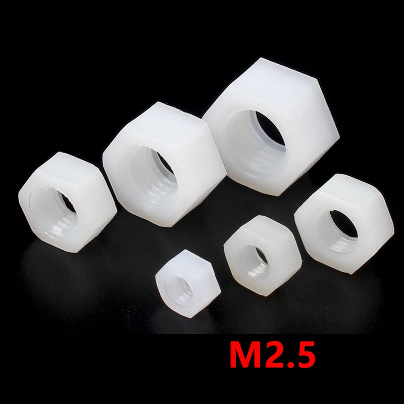 1000 шт Метрическая резьба M2.5 белые нейлоновые шестигранные гайки Пластиковые