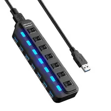  Wholesale New 7 Ports High Speed Splitter On/Off Switch USB3.0 Hub Adapter Cable for PC Laptop 