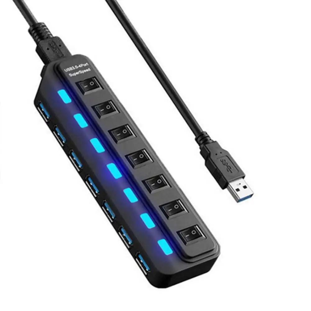 

Wholesale New 7 Ports High Speed Splitter On/Off Switch USB3.0 Hub Adapter Cable for PC Laptop