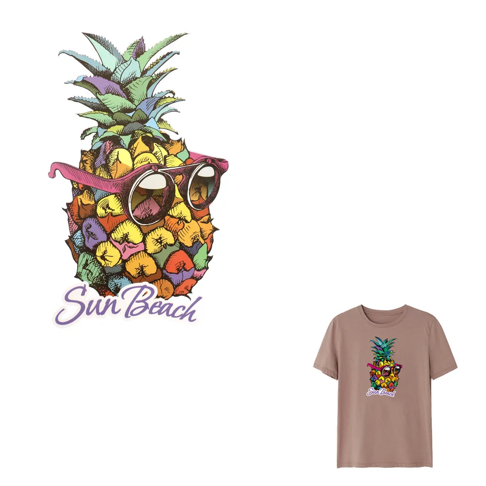 

New Patch Iron On Clothes Pineapple With Glasses T-Shirt Diy Decoration Parches Ropa A-Level Washable Parches